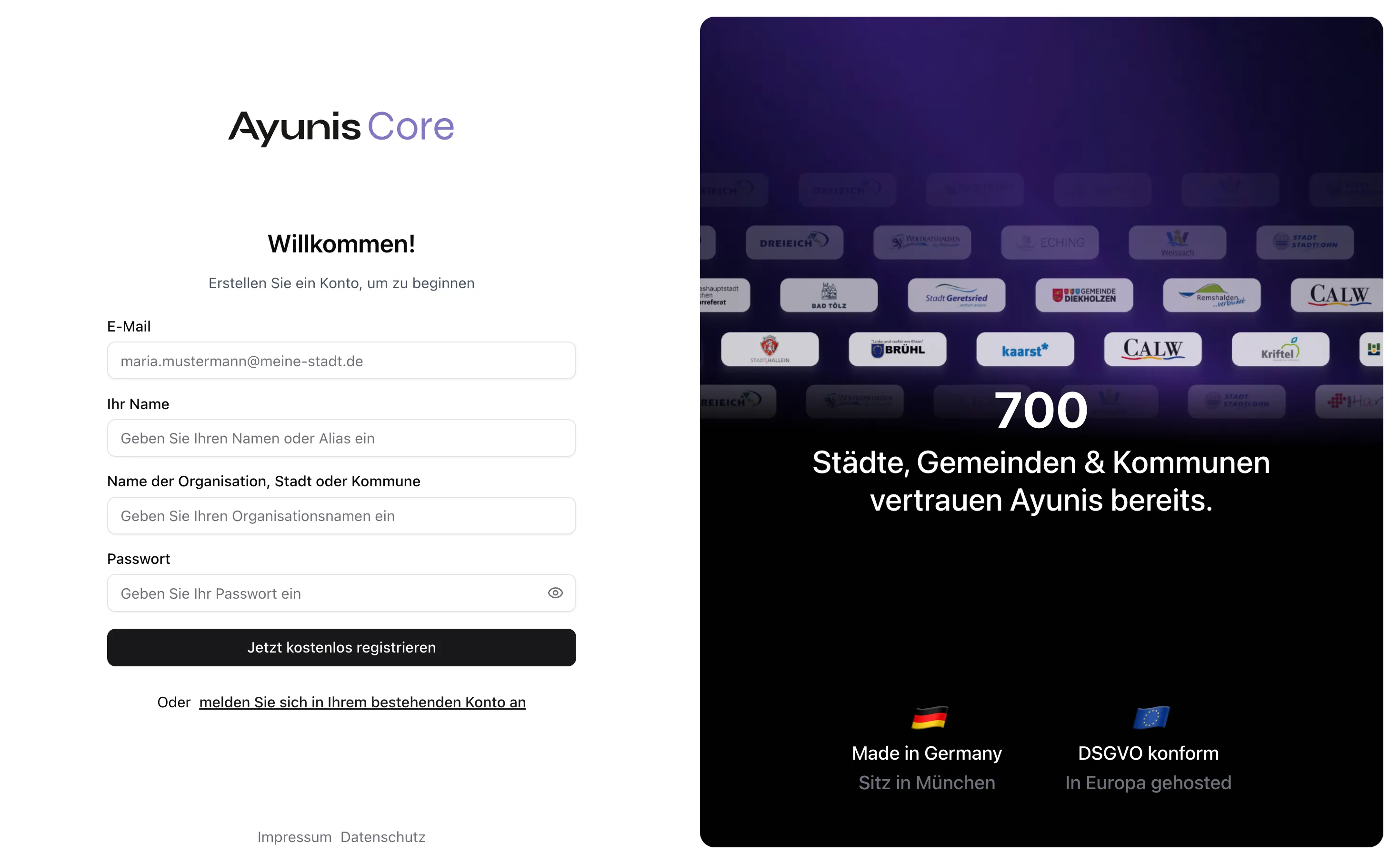 Registrierungsformular mit E-Mail-Feld